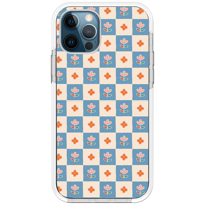 Blue Checkered Flower Impact iPhone Case
