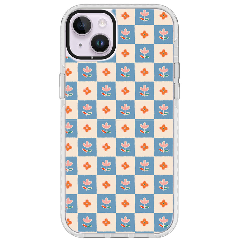 Blue Checkered Flower Impact iPhone Case